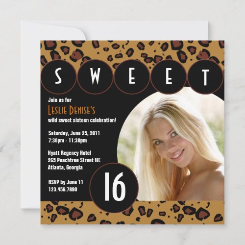Sassy Leopard Sweet Sixteen Photo Invite [Brown]