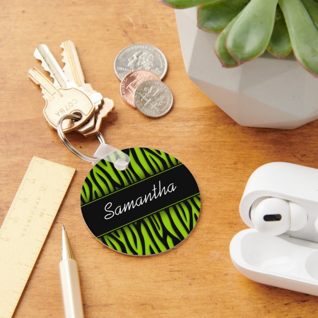 Sassy Lime Green Zebra Personalized Keychain (Desk)