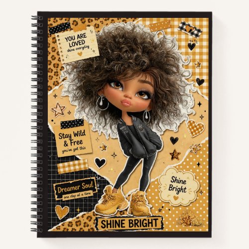 Sassy Mustard Yellow Afro Girl Spiral Notebook