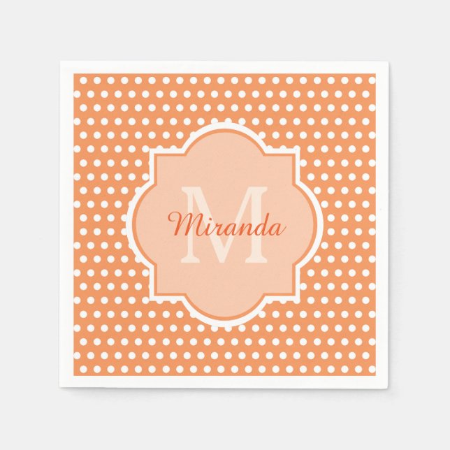 Sassy Orange Polka Dots Monogram With Name Paper Napkins (Front)