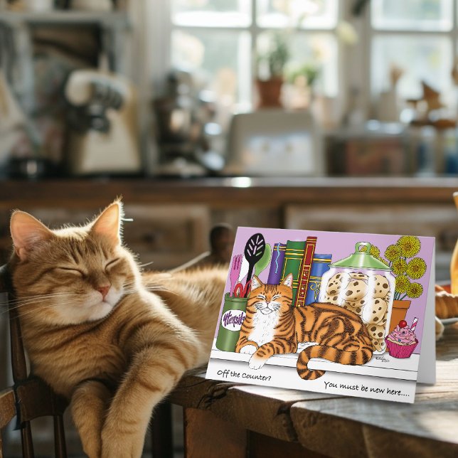Sassy Orange Tabby Kitchen Counter Top Cat Funny Card (Creator Uploaded)