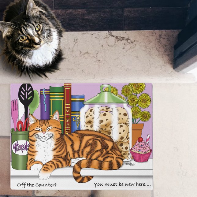 Sassy Orange Tabby Kitchen Counter Top Cat Funny Doormat (Creator Uploaded)
