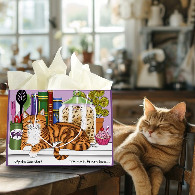 Sassy Orange Tabby Kitchen Counter Top Cat Funny Large Gift Bag (Creator Uploaded)