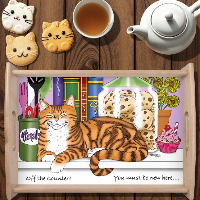 Sassy Orange Tabby Kitchen Counter Top Cat Funny Serving Tray (Creator Uploaded)
