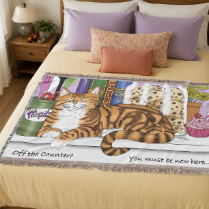 Sassy Orange Tabby Kitchen Counter Top Cat Funny Throw Blanket
