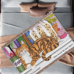 Sassy Orange Tabby Kitchen Counter Top Cat Funny Throw Blanket