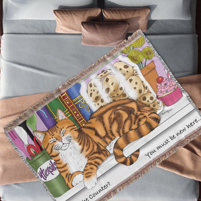 Sassy Orange Tabby Kitchen Counter Top Cat Funny Throw Blanket (Creator Uploaded)