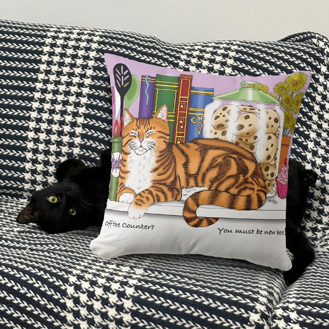 Sassy Orange Tabby Kitchen Counter Top Cat Funny Throw Pillow (Creator Uploaded)