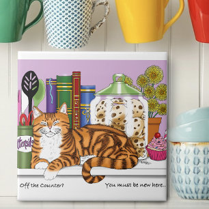 Sassy Orange Tabby Kitchen Counter Top Cat Funny Tile