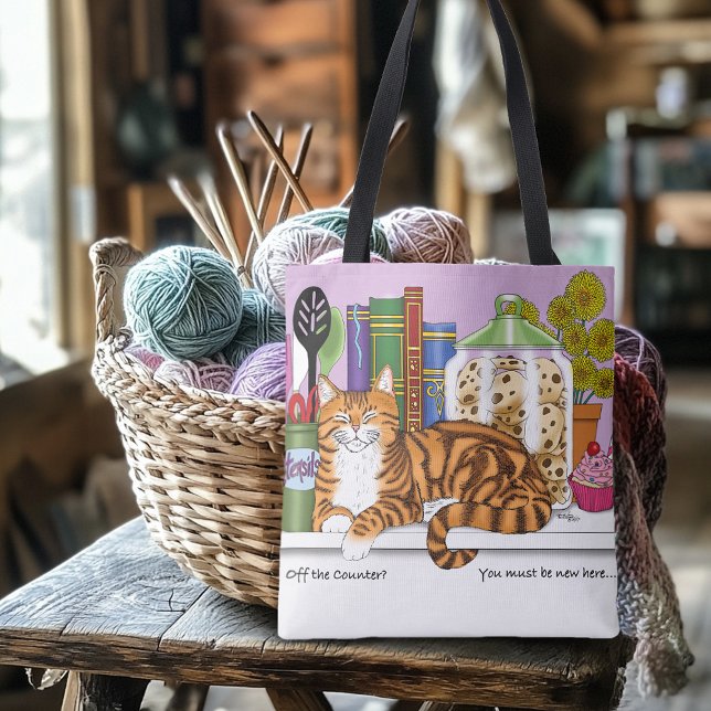 Sassy Orange Tabby Kitchen Counter Top Cat Funny Tote Bag (Creator Uploaded)