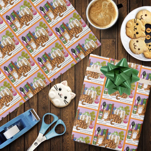 Sassy Orange Tabby Kitchen Counter Top Cat Funny Wrapping Paper (Creator Uploaded)