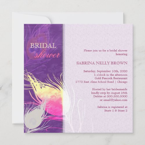 Sassy Peacock Feather Silhouette Bridal Shower Custom Invitation