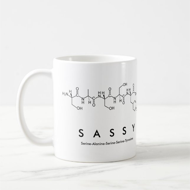Sassy peptide name mug (Left)