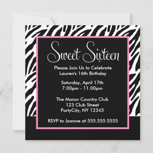 Sassy Pink and Black Zebra Print Announcements