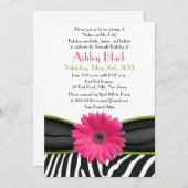 Sassy Pink Daisy Zebra Print Sweet 16 Invitation (Front/Back)