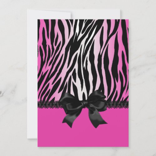 Sassy Pink Zebra Invitation with Bow