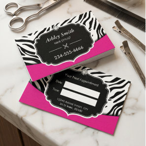 Sassy Pink Zebra Print Hair Stylist Appointment Card