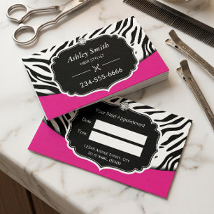 Sassy Pink Zebra Print Hair Stylist Appointment Card