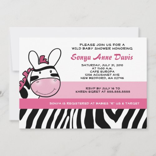 Sassy Pink Zebra Stripe Diva Baby Shower 5x7 Invit Personalized Invitation