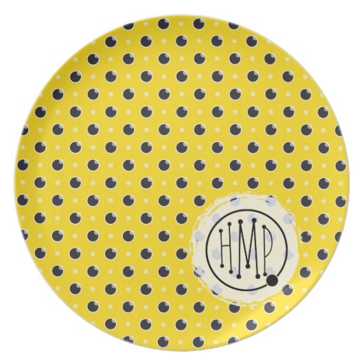 Sassy Polka Dot Monogram Plate - Yellow (Front)