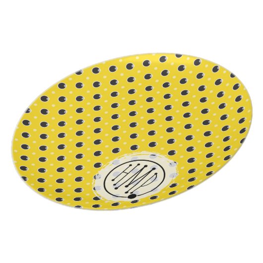 Sassy Polka Dot Monogram Plate - Yellow (Left Side)