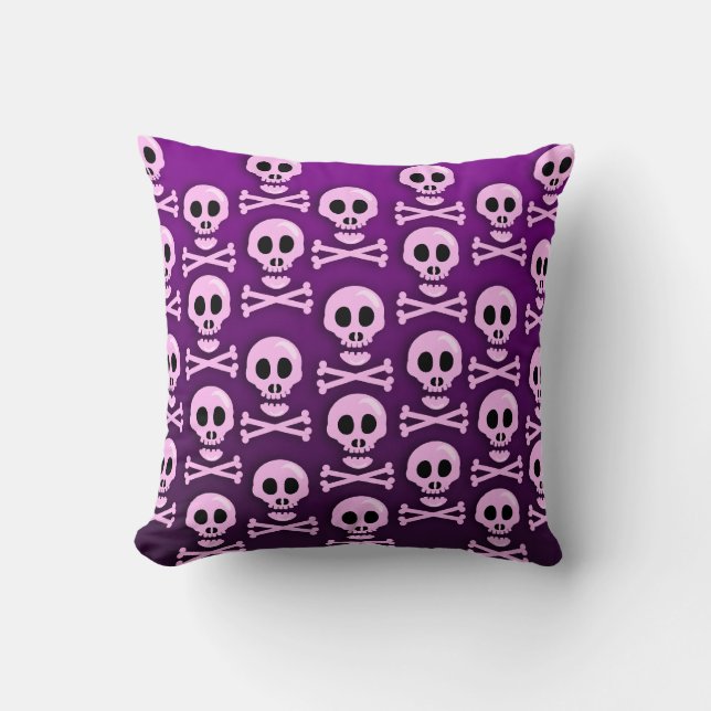 Sassy Purple Skull Crossbones Art Pattern Fun Throw Pillow (Front)
