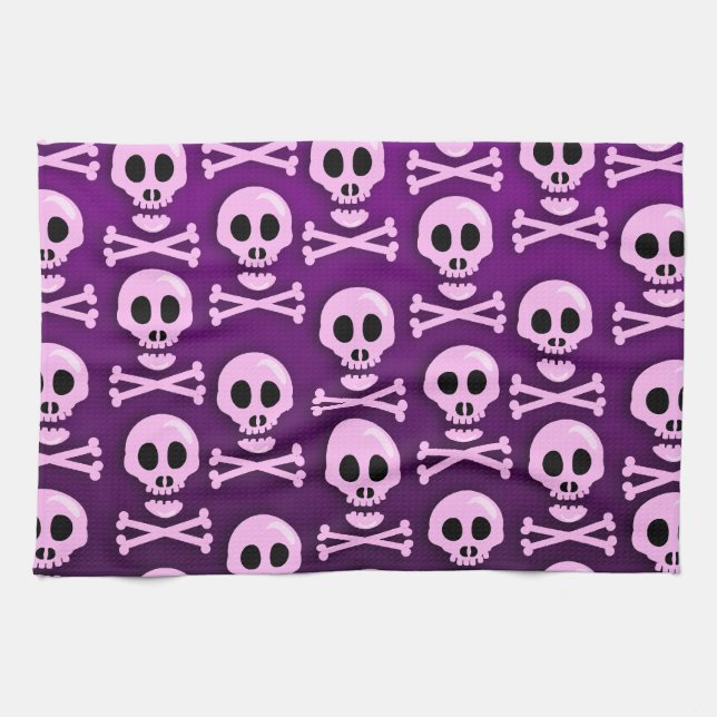 Sassy Purple Skull Kitchen Towel (Horizontal)