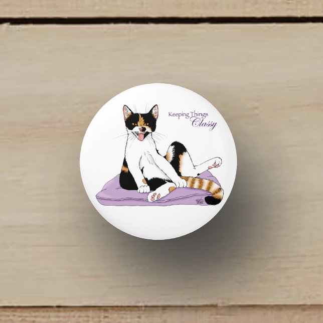Sassy Purple Whimsical Calico Cat Classy  Ceramic Knob (Creator Uploaded)