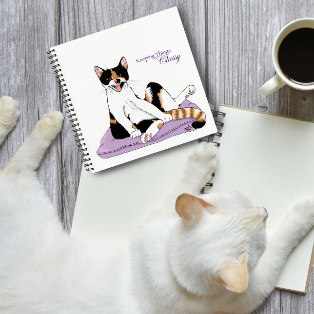 Sassy Purple Whimsical Calico Cat Classy  Notebook (Creator Uploaded)