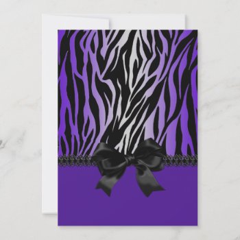 Sassy Purple Zebra Invitation With Bow by TreasureTheMoments at Zazzle
