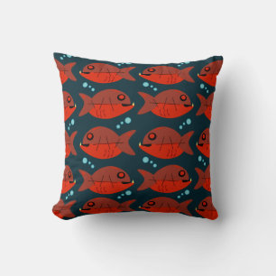 Sassy Red Fish Pattern Fun Retro Happy Design Throw Pillow