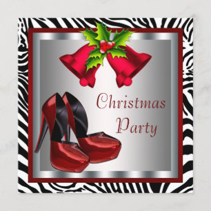Sassy Red High Heel Shoes Zebra Christmas Party Invitation