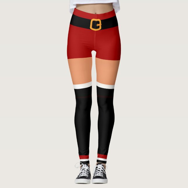 Sassy Santa Claus Christmas Black and Red Leggings (Front)