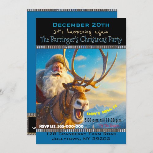 Sassy Santa  Reindeer Annual Christmas Party Invitation