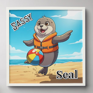Sassy Seal Cute Cartoon Kid's Nursery Art Peel And Stick Photo Tile