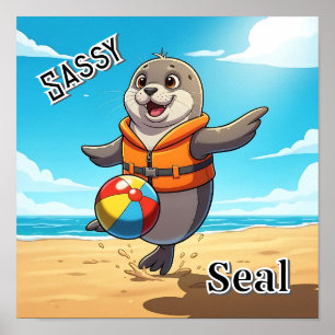 Sassy Seal   Cute Cartoon Kid's Nursery Art Poster
