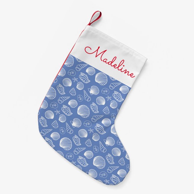 Sassy Seashell Pattern | Add Your Name Small Christmas Stocking (Front (Hanging))