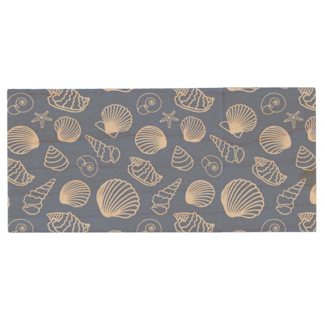 Sassy Seashell Pattern Wood USB Flash Drive (Front)