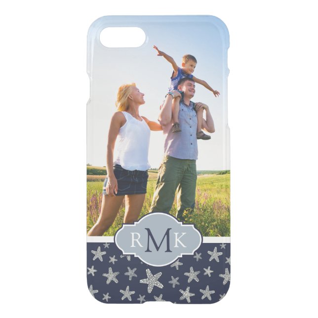 Sassy Seashell Pattern| Your Photo & Monogram Uncommon iPhone Case (Back)