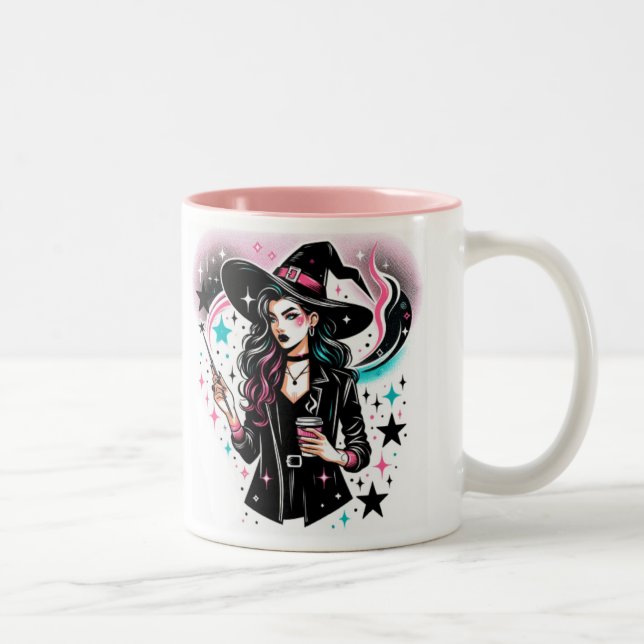 Sassy Sorcery Cute Girly Witch Halloween Gift Two-Tone Coffee Mug (Right)