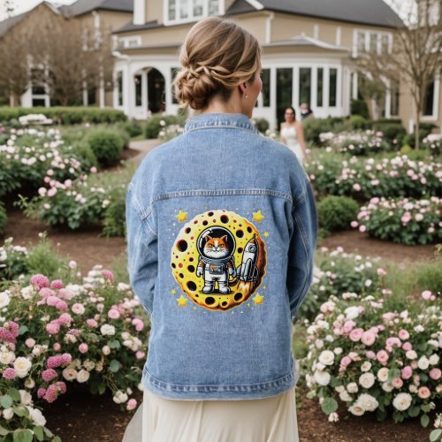 Sassy Space Cat Cheese Moon Quest Denim Jacket