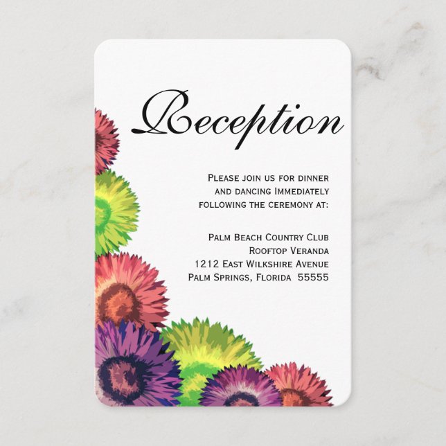 Sassy Spring Flowers Modern Wedding Reception Enclosure Card (Front)