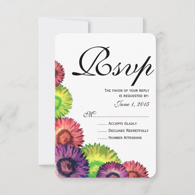 Sassy Spring Flowers Modern Wedding RSVP Card (Front)