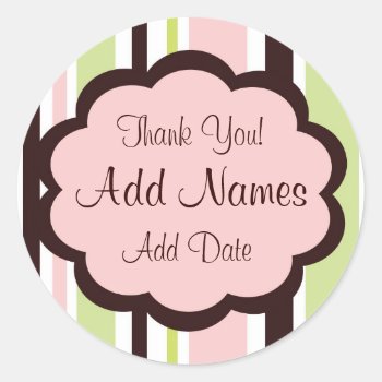 Sassy Stripe Pink And Brown Wedding Favor Sticker by jgh96sbc at Zazzle