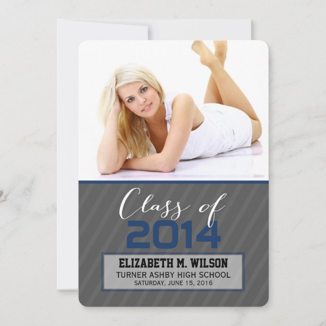 Sassy Stripes Graduation Announcement (navy) (Front)