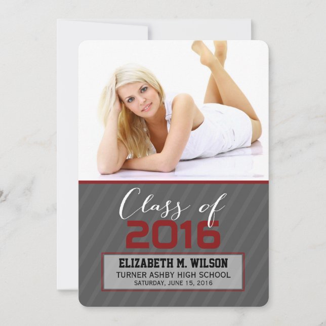 Sassy Stripes Graduation Announcement (red) (Front)