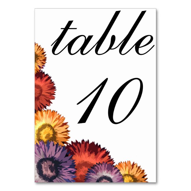 Sassy Summer Flowers Modern Wedding Table Card (Front)