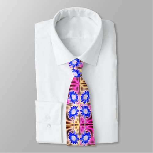 Sassy Sunflowers pink Blue Neck Tie