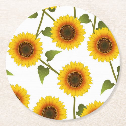 Sassy Sunflowers Round Paper Coaster