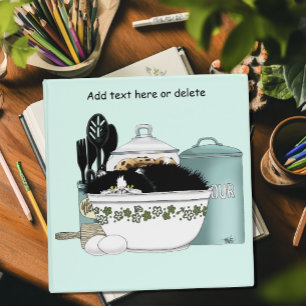 Sassy Tuxedo Cat Vintage Bowl Aqua Retro Kitchen 3 Ring Binder